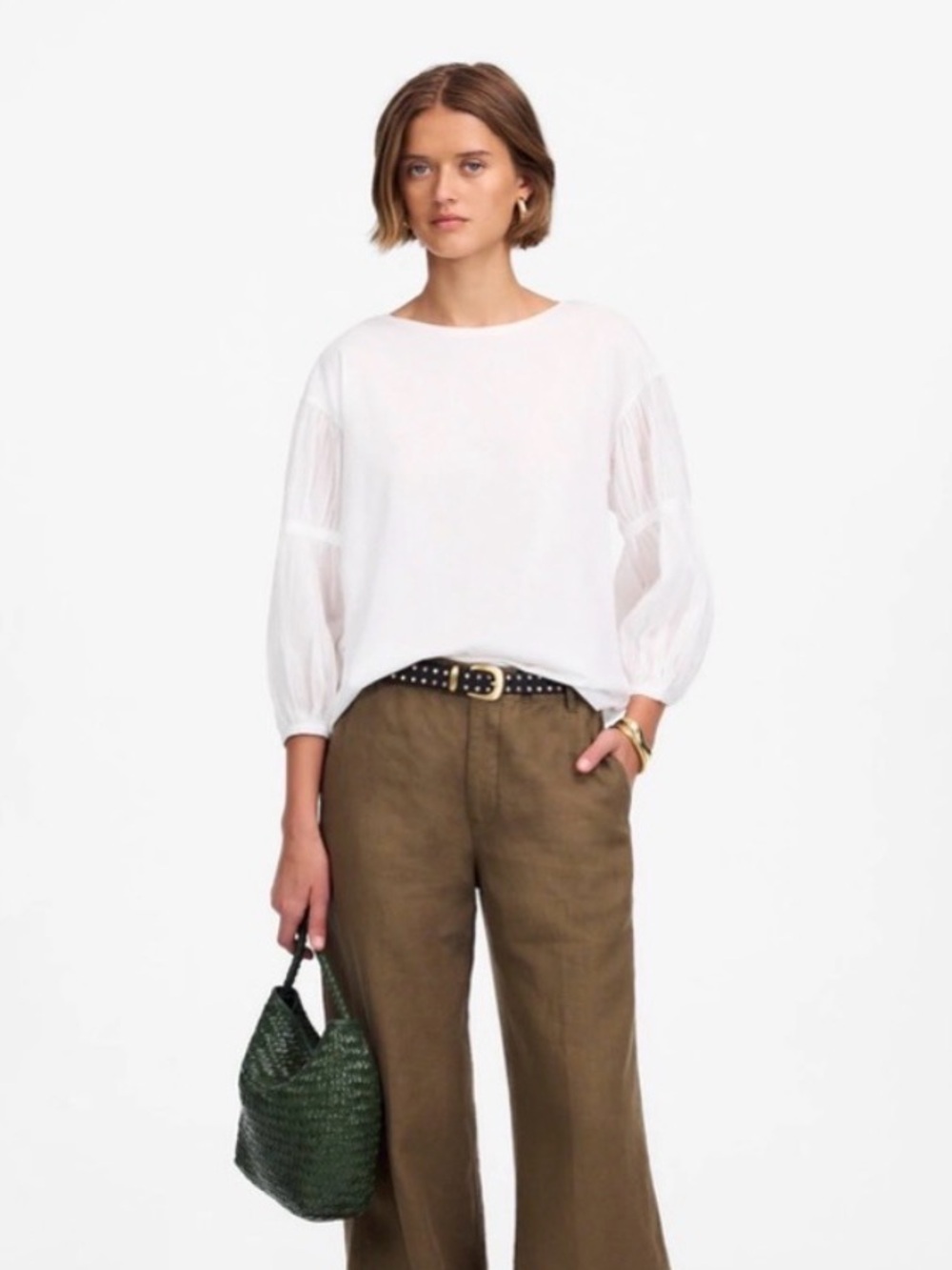 Madewell Puff-Sleeve Drop-Shoulder Knit Top, Like New, Medium